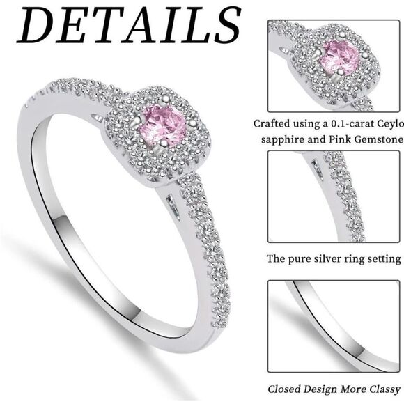 Sterling Silver 1 Carat High Carbon Pink Diamond Ring 14K Gold  Size 6 New - Picture 2 of 5